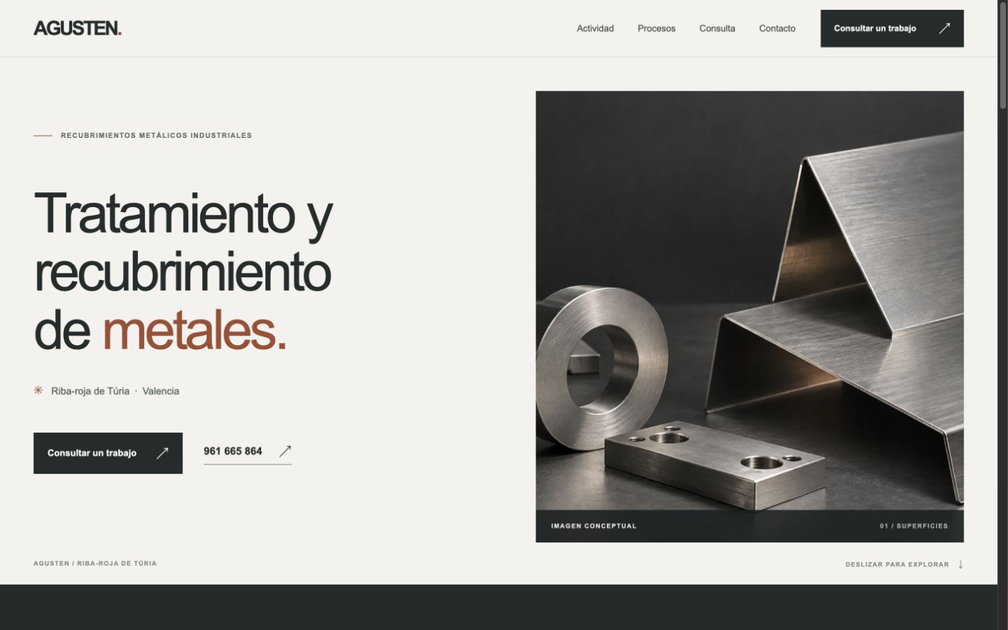 Captura de la demo de Agusten: portada sobre tratamiento y recubrimiento de metales